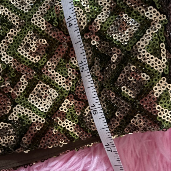 NWOT Banana Republic sz4P Gold and green sequin skirt with brown lining - Picture 7 of 7